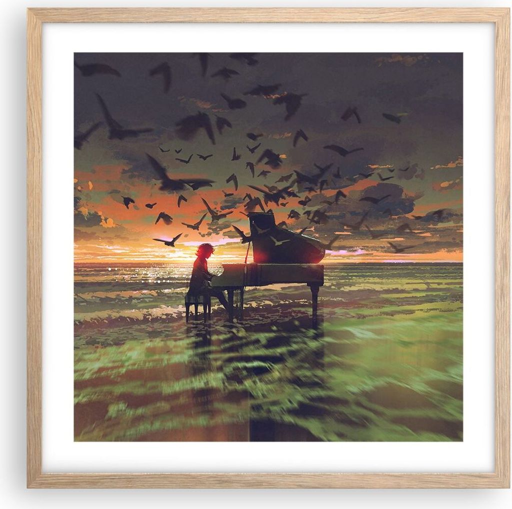 Gerahmtes Poster - Rahmen in heller Eiche - Klaviermusik - 50x50 cm - Wand Bild - Wanddeko - Wandbilder - Kunstposter - Wandposter - Bilderrahmen -...