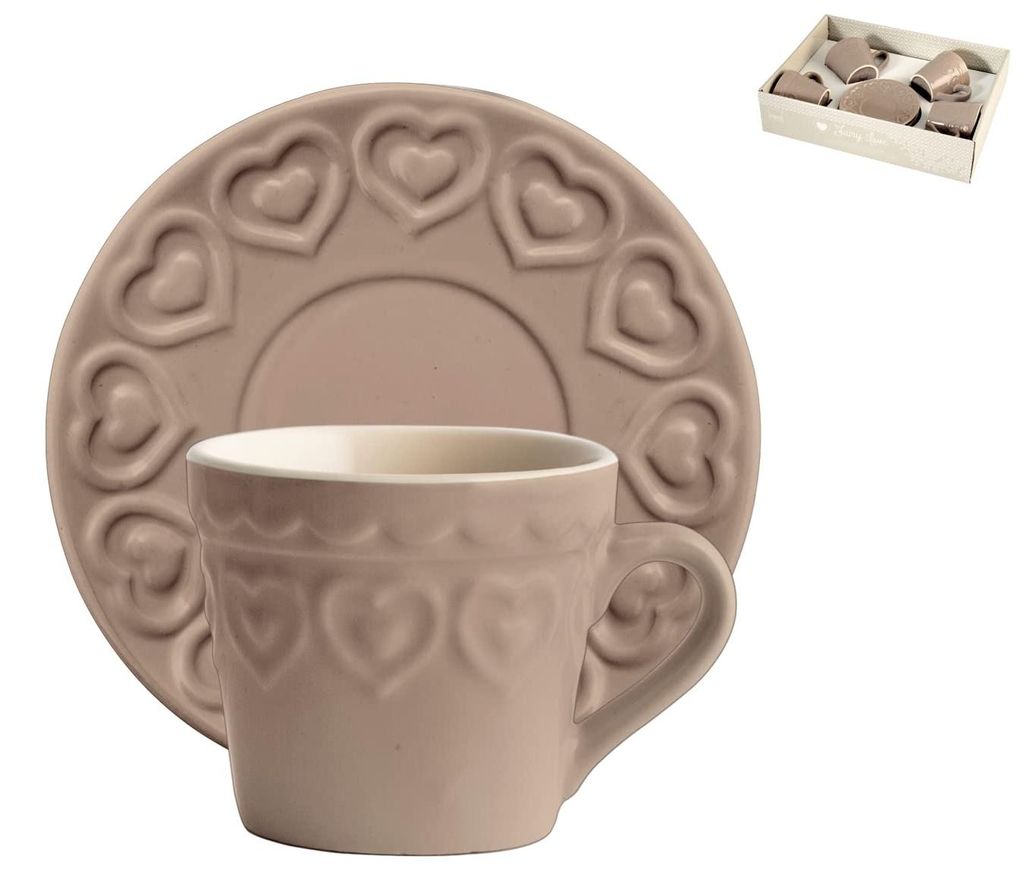H&H – Fairylove – Kaffeetassen mit Untertasse in Tauben-Optik, 4er-Set, CC165