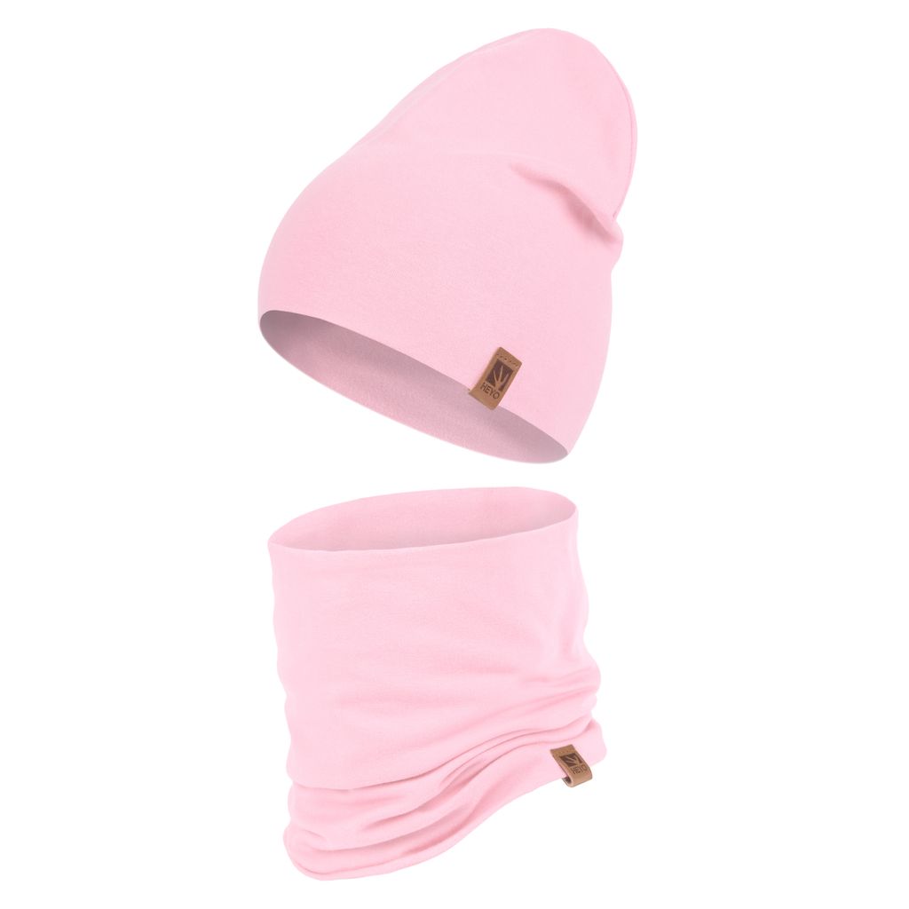 Kinder Set Beanie Mütze Schlauchschal Baumwolle Rundschal weich Mädchen Jungen Herbst Herbstset Rosa