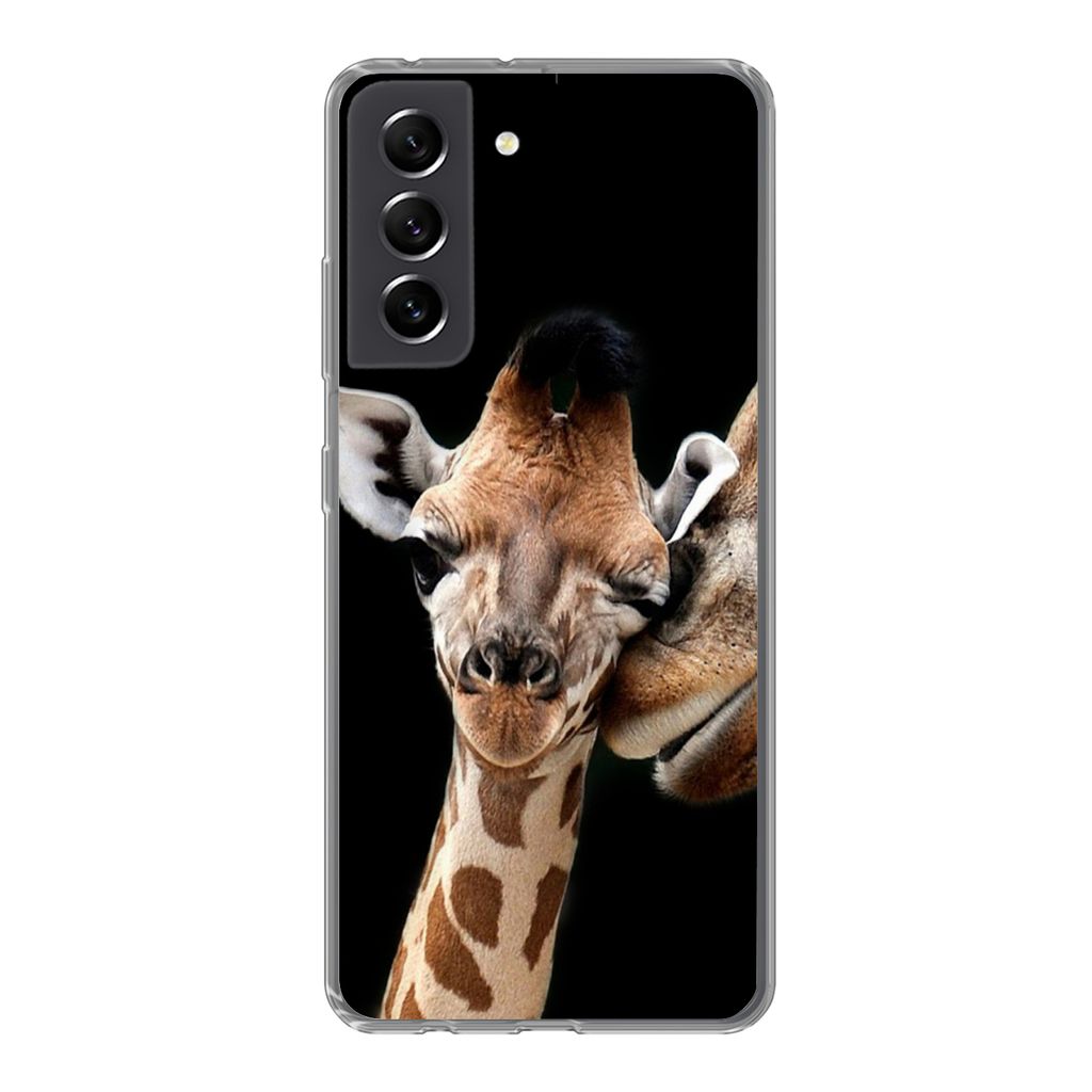 MuchoWow Handyhülle Schutzhülle Hülle für Samsung Galaxy S21 FE Giraffe - Tiere - Schwarz - Porträt - Tiere Silikon Softcase Handy Hülle - ...