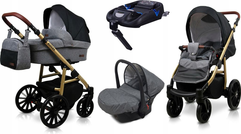 BabyLux Aspero | 4in1 Kinderwagen Set | Grey Flex Black | Kombikinderwagen | Kinderwagenset | I