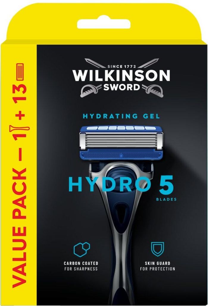 Packaging for Wilkinson Sword Hydro 5 razor blades.