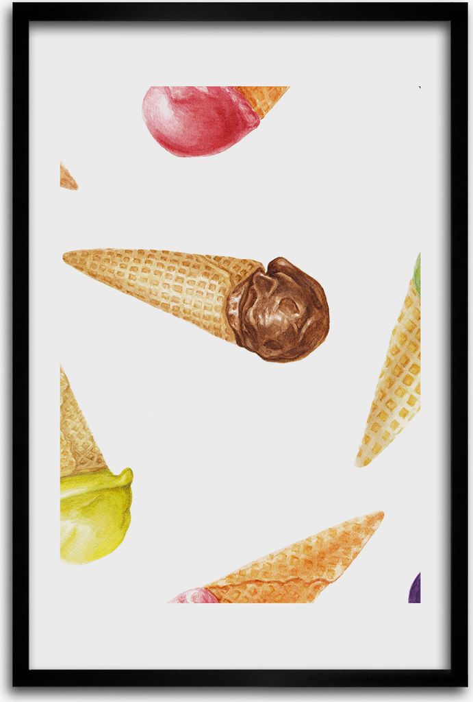 Bild - Bilderrahmen - 40 cm x 60 cm - MDF - Rahmen - Wandkunst - Eiscreme in einer Oblate