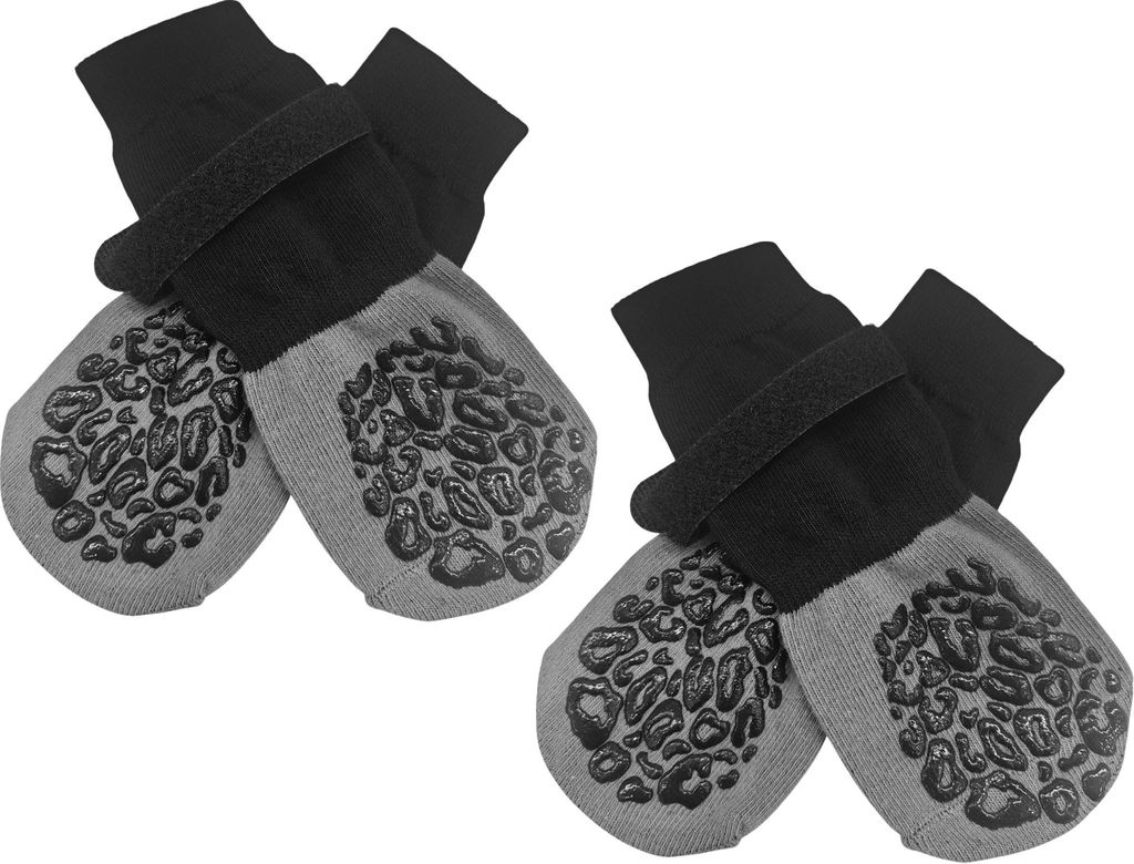 4 Stück rutschfeste Hundesocken mit reflektierenden verstellbaren Bändern, Haustier-Socken für Hunde, Pfoten-Schutz für Holzböden, Schwarzton ...