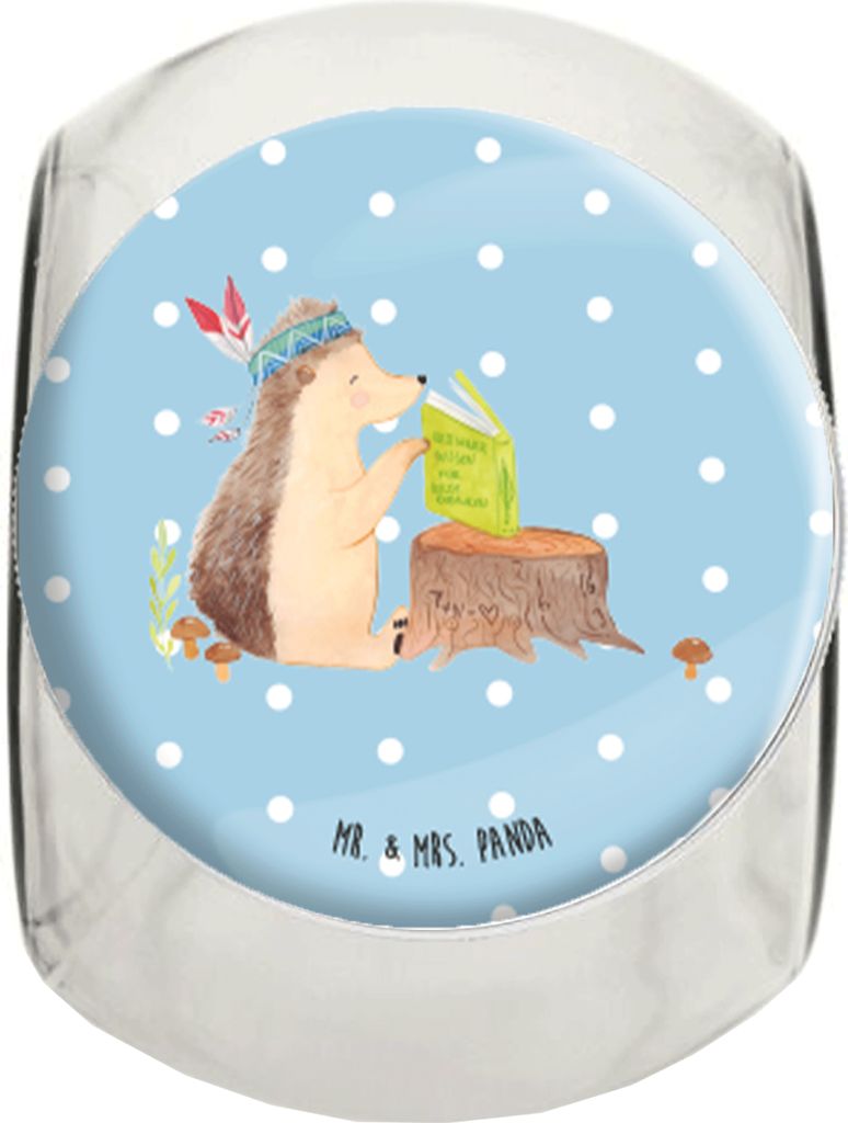 Mr. & Mrs. Panda Bonboniere Igel Federschmuck L 870ml - Blau Pastell - Geschenk, Frischhaltedose, Lagerfeuer, Vorratsdose, Camping, glasbehälter, ...