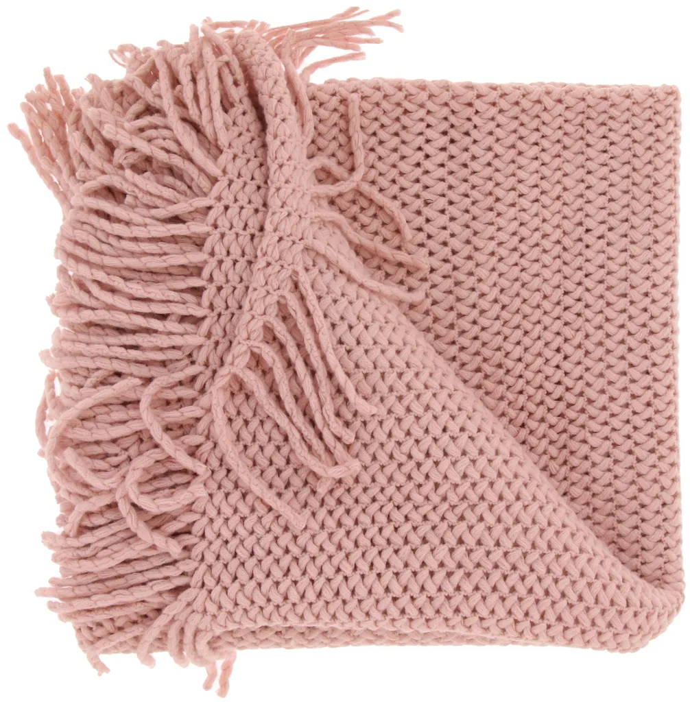 Châle vieux rose tricoté franges Kos : douillet et élégant, fini le froid