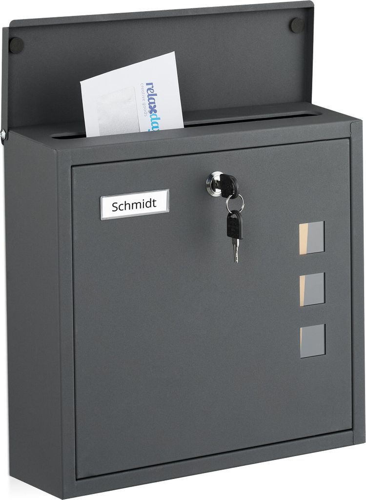 Relaxdays Briefkasten mit Sichtfenstern, HxBxT: 33 x 35 x Produktbild 