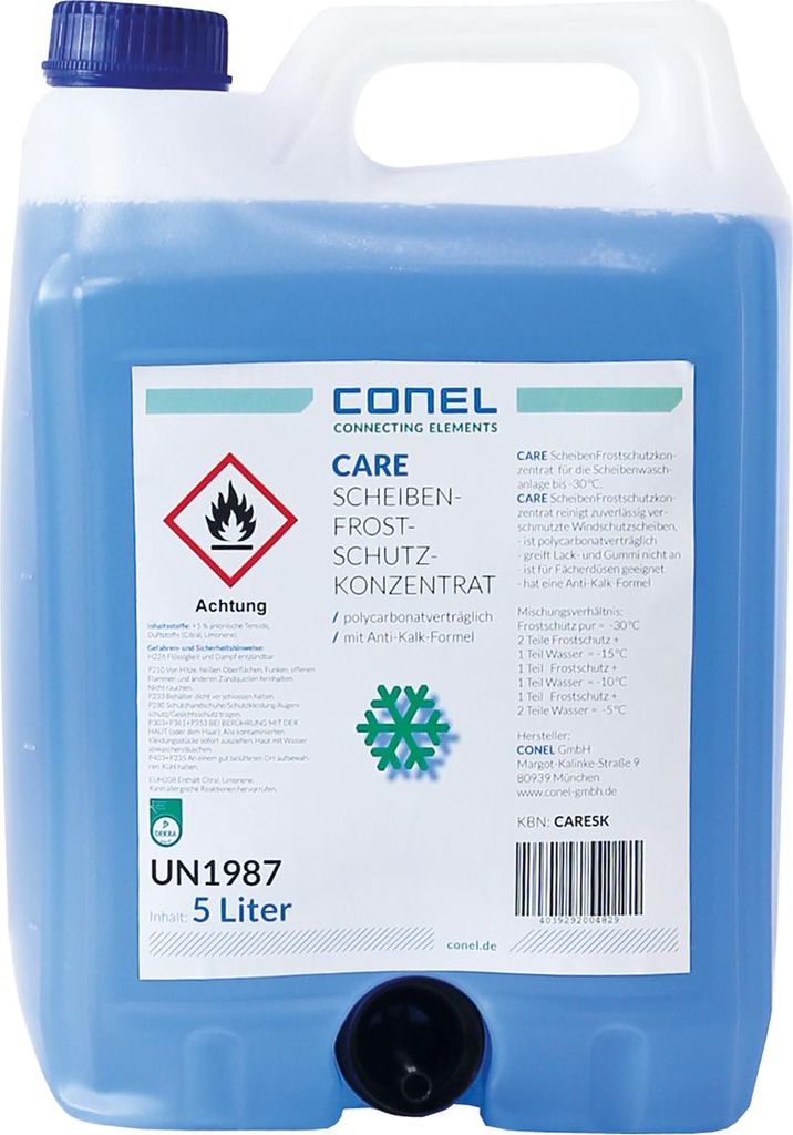 CONEL CARE Auto-Scheibenklar 5 Liter Kanister Konzentrat mit Frostschutz -30C