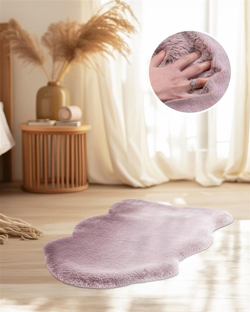 Qiyano Teppich für Wohnzimmer Hochflor super weich Fellimitat kuschelig rosa, 60 x 90 cm Sheepskin