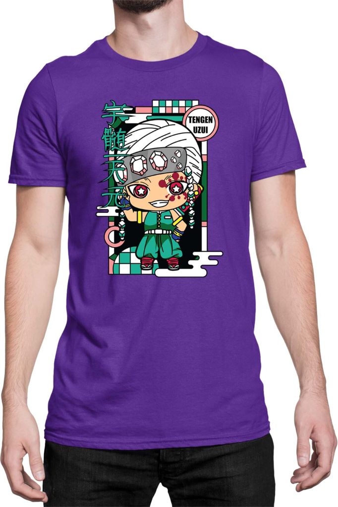 Herren T-Shirt Demon Anime Slayer Kimetsu No Yaiba Chibi Tengen Uzui, Man XL / Lila