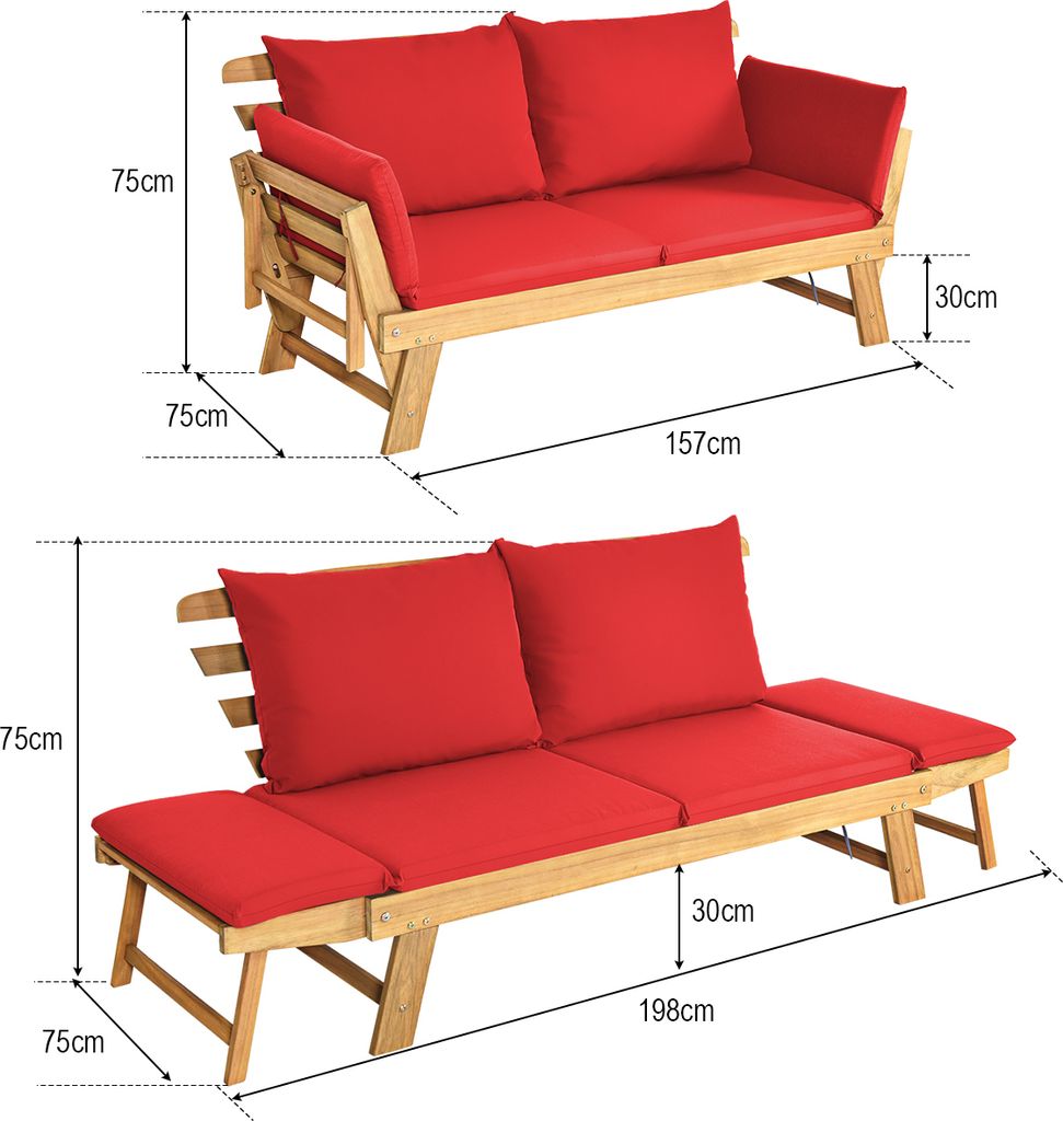 COSTWAY Gartenbank mit Liegefunktion, Gartensofa mit Produktbild 5