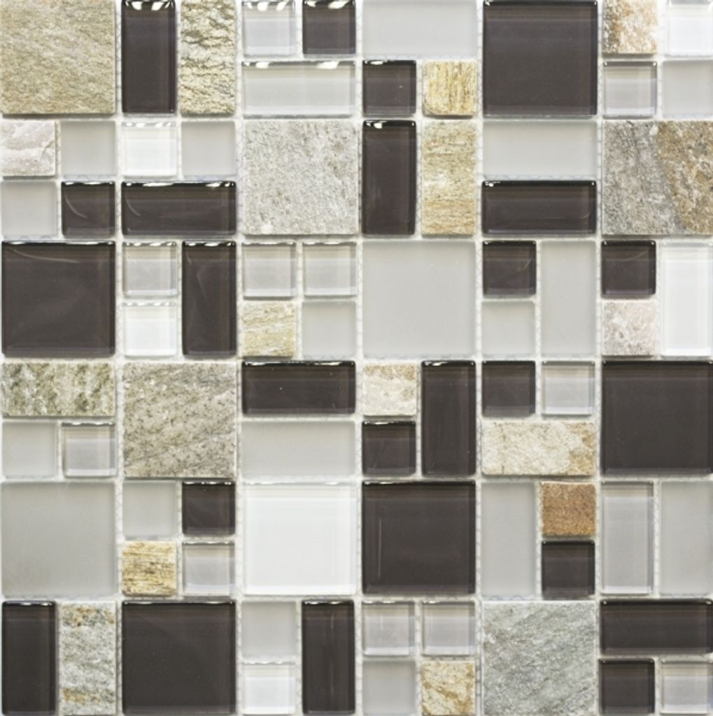 Mosaikfliese Transluzent grau braun Kombination Glasmosaik Crystal Stein grau braun MOS88-0206_f