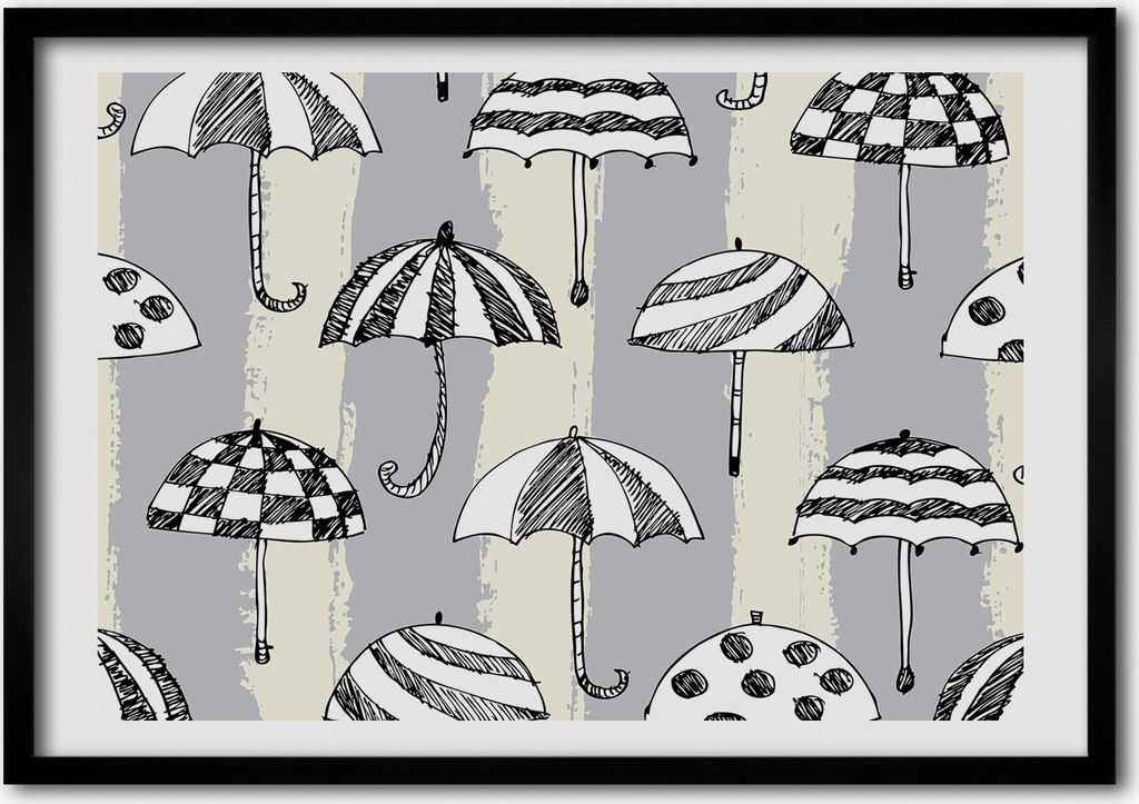 Bild - Bilder - Bilderrahmen - 70 cm x 50 cm - MDF-Rahmen, Wandkunst Regenschirme