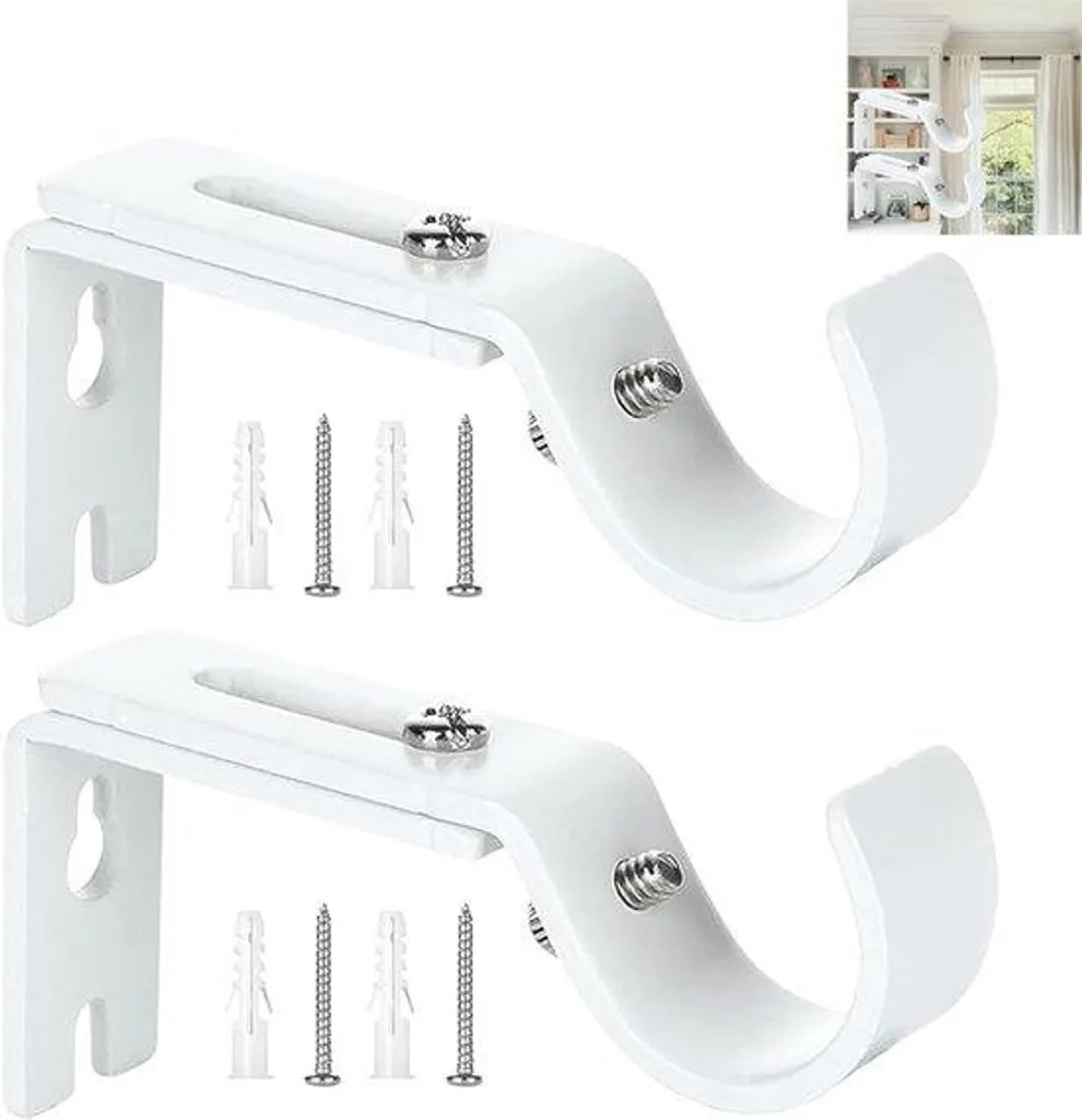 Supports de tringle à rideaux blancs pour fixation murale, lot de 2