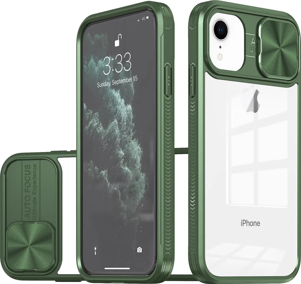Cover iPhone XR Verde Militare - Copri Camera e TPU Trasparente Antiurto