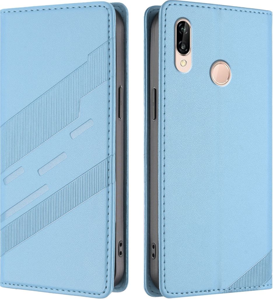 Hülle für Huawei P20 Lite, Kunstleder Brieftaschen Handyhülle mit Kartenfach und Standfunktion Hellblau
