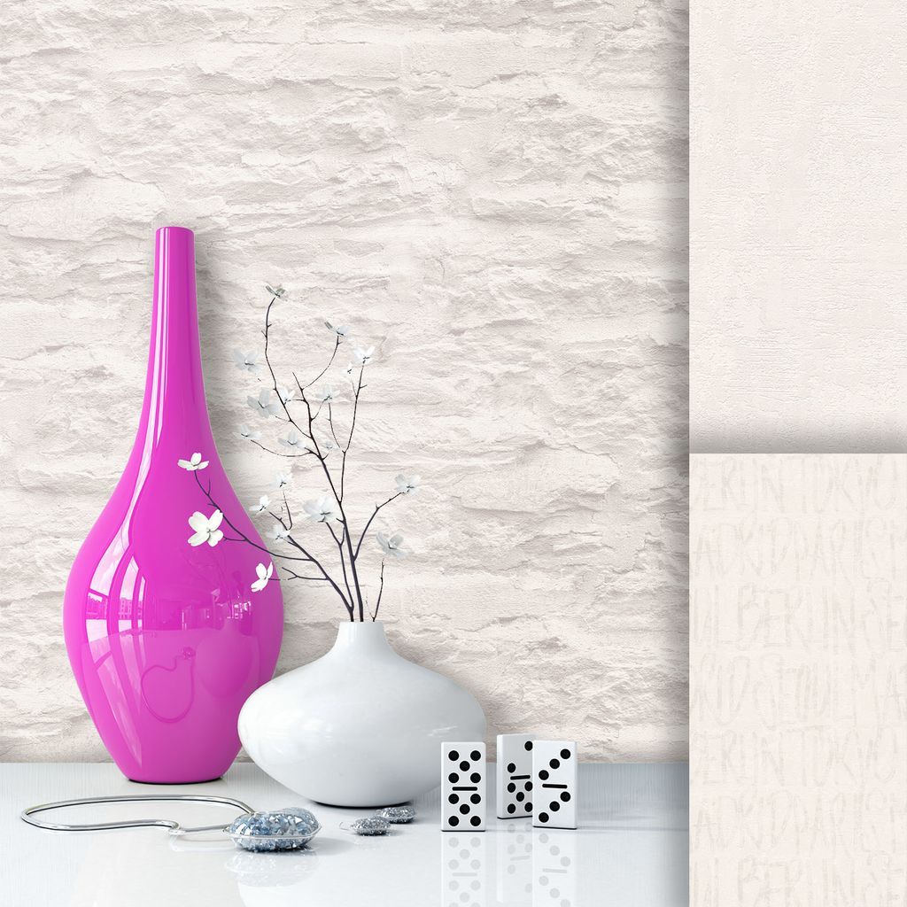 NEWROOM Tapete Creme Vliestapete Stein - Ziegelstein Natur Weiß Mauer Putz Backstein Modern Mauerwerk