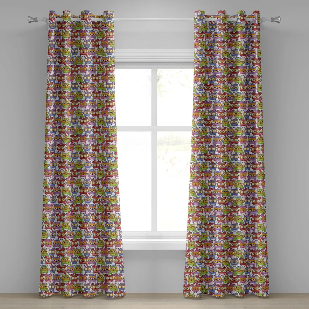 Rideau hiboux multicolore en 2 panneaux style poupées russes 280x245