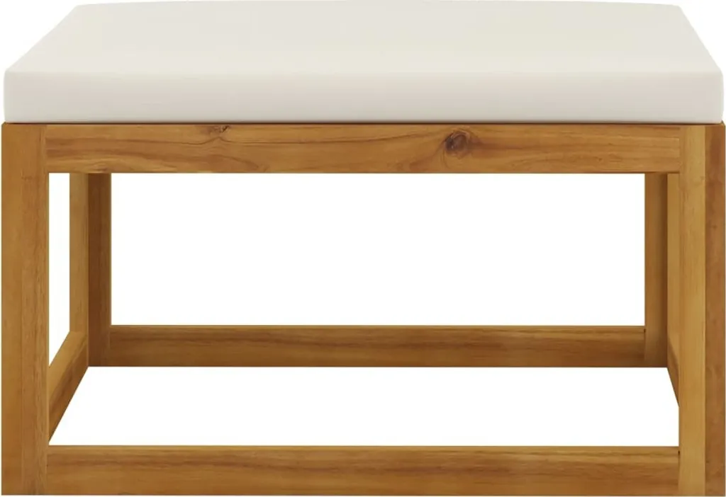 Sgabello in Legno Massiccio di Acacia con Cuscino Bianco Crema | Shop