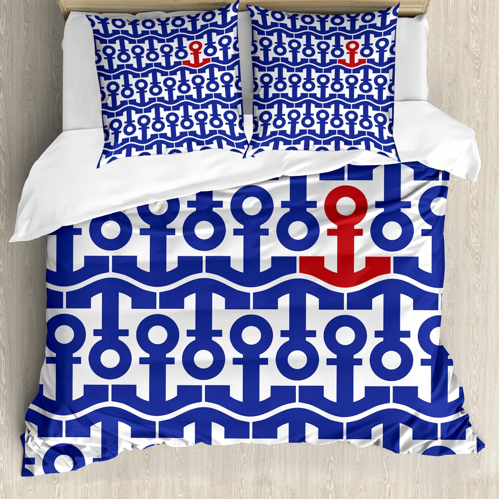 Set Copripiumino Antiacaro ABAKUHAUS Matrimoniale Tema Nautico Blu