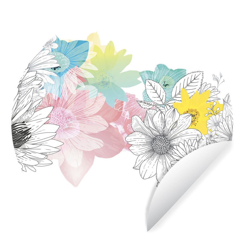 MuchoWow Runde Wandtattoo - Wandsticker Tapete Aufkleber Illustration eines Blumenmusters mit Farbe Ø 50 cm Selbstklebend und Repositionierbar -...