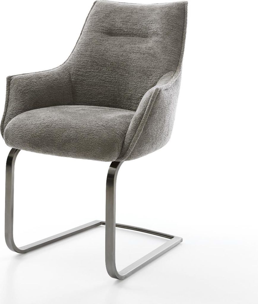 DELIFE Freischwinger Alja-Flex mit Armlehnen Bouclé Soft Schlamm Freischwinger flach Graphit Taschenfederkern