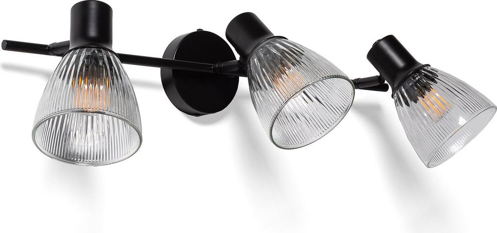 Wandleuchte Metall und Glas Aron 3 Strahler Schwarz