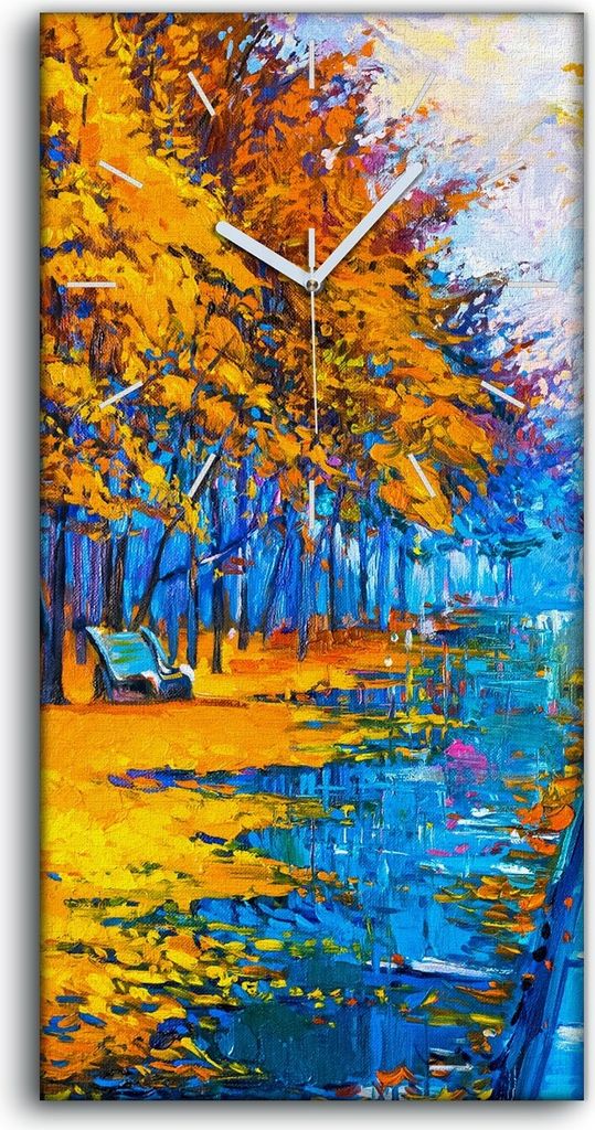 Leinwand Wanduhr Wandkunst Uhr Geräuschlos 30x60 Bäume Park Straße Herbst Natur - weiße Hände