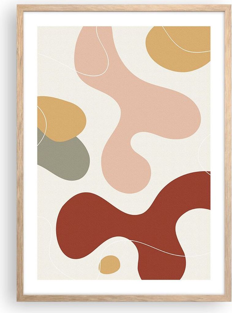 Gerahmtes Poster - Rahmen in heller Eiche - Abstraktion Flecken Modern - 50x70 cm - Wand Bild - Wanddeko - Wandbilder - Kunstposter - Wandposter - ...