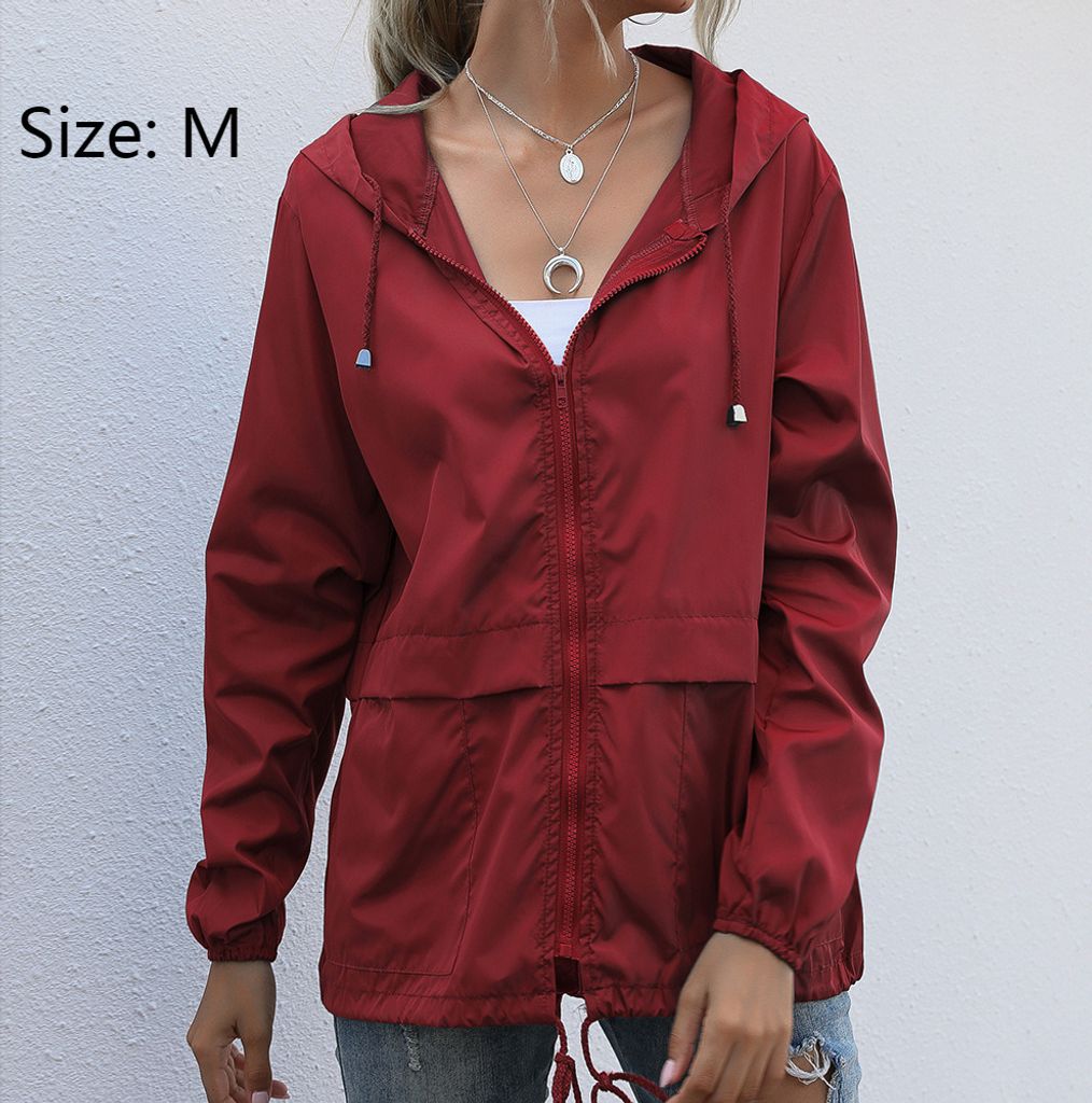 Damen Wasserdicht Leicht Regenjacke Atmungsaktiv Faltbar Windbreaker Softshelljacke Fahrradjacke mit Taschen, rot, M