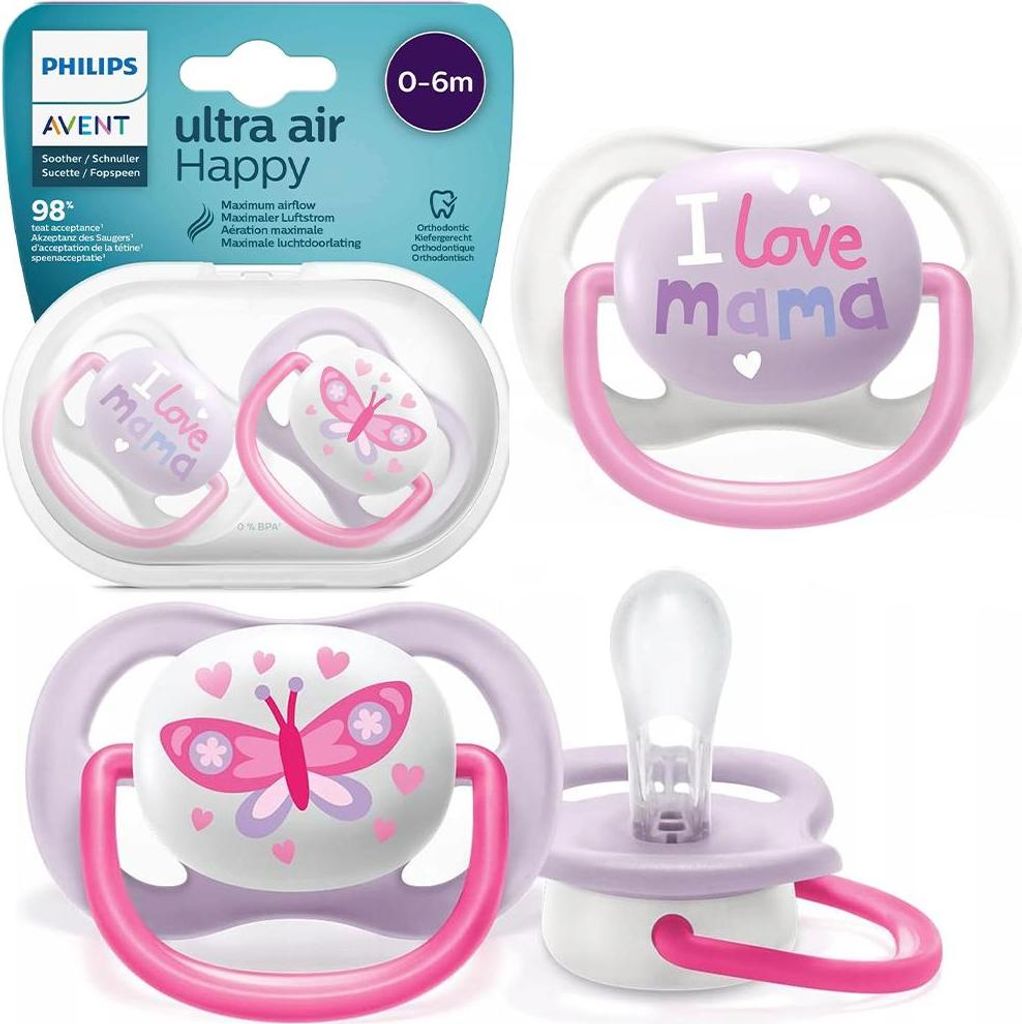 Avent Ultra Air Happy Schnuller 0-6 Monate Mädchen 2U