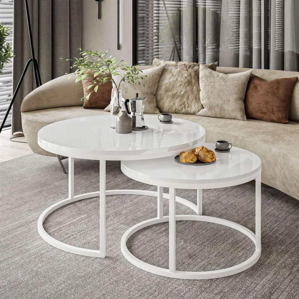 Ronde salontafel CIRI, 2-in-1, hoogglans Productafbeelding 