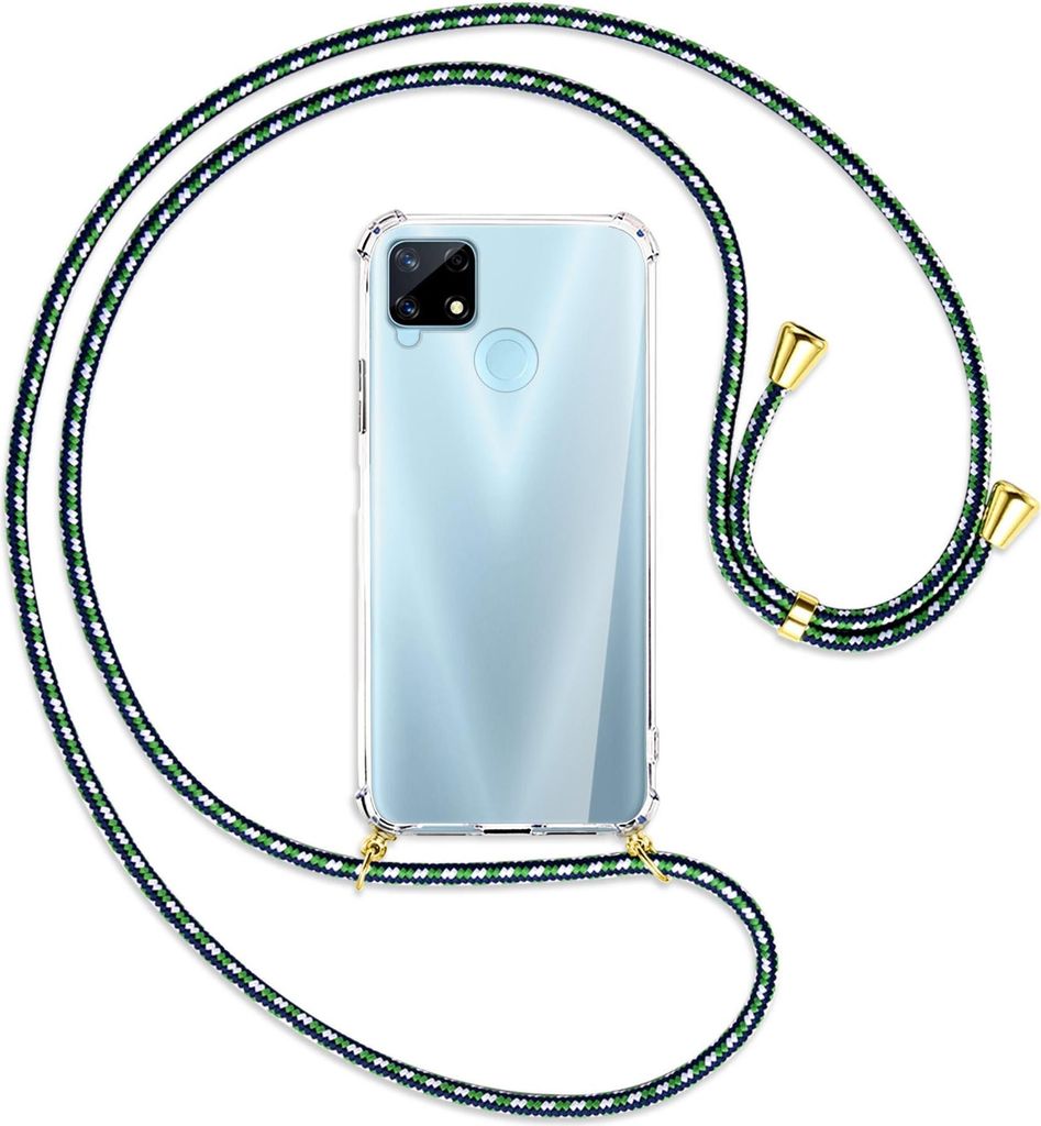 Handykette Backcover-Schutzhülle mit Band (Metall goldfarben) für Realme 7i Global (Realme Narzo 20) - grün/blau/weiß