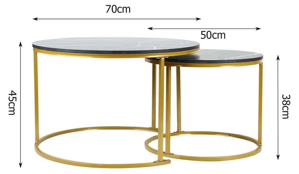 2er-Set runde Tische - Couchtisch/Beistelltisch - Metallgestell - Minimalistisches Design - Für kleine Räume - Wohn-/Schlafzimmer - Montage erfor...