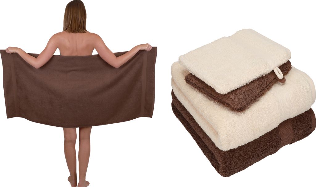 Betz 5 tlg. Handtuch Set SINGLE Pack 100% Baumwolle 1 Duschtuch 2 Handtücher 2 Waschhandschuhe farbe - nuss - beige 250806