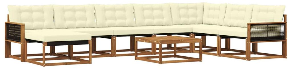 vidaXL Outdoor-Sofagarnitur 9 pcs Natur und Creme Massivholz Akazie