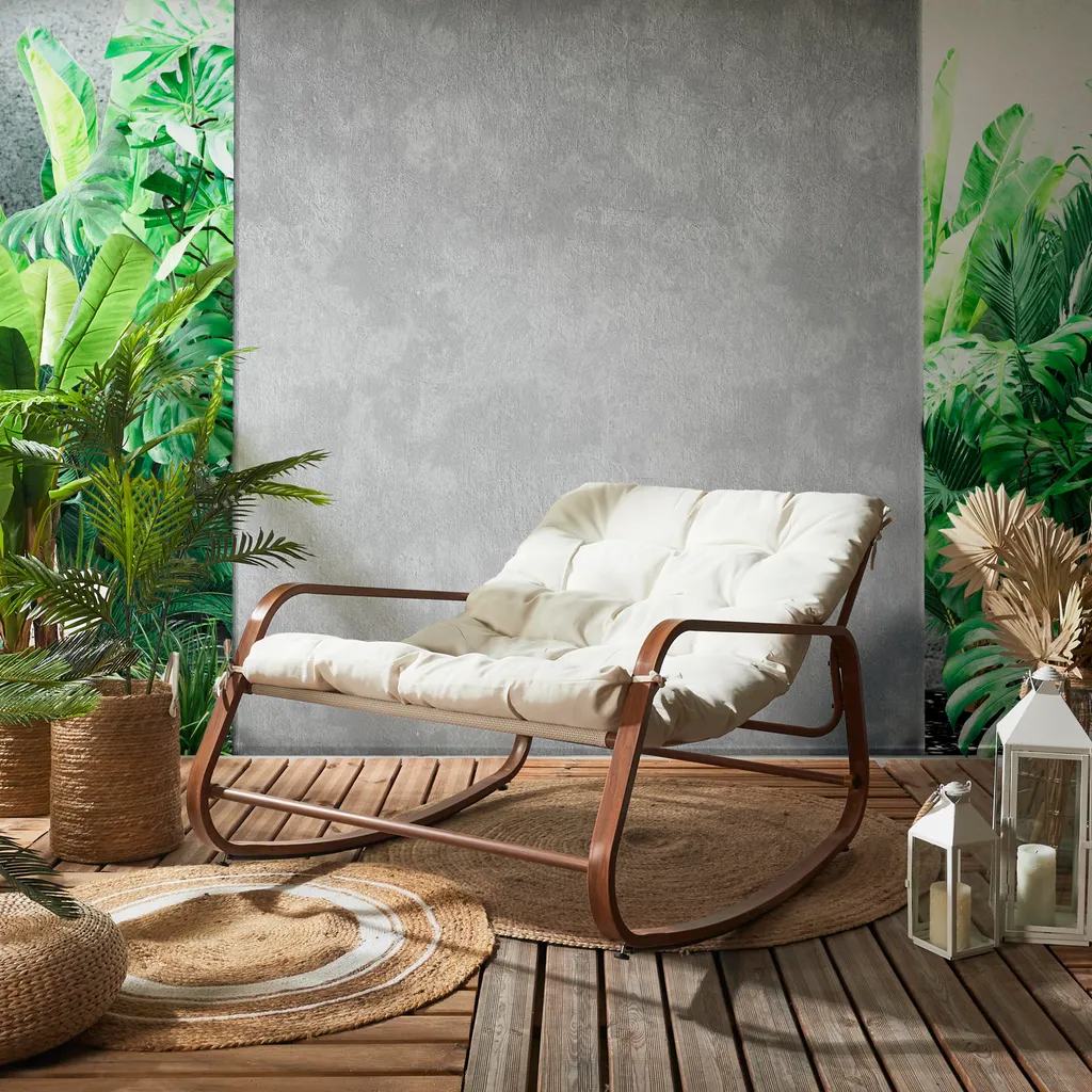 Fauteuil à bascule Miami imitation bois résistant pour jardin et terrasse