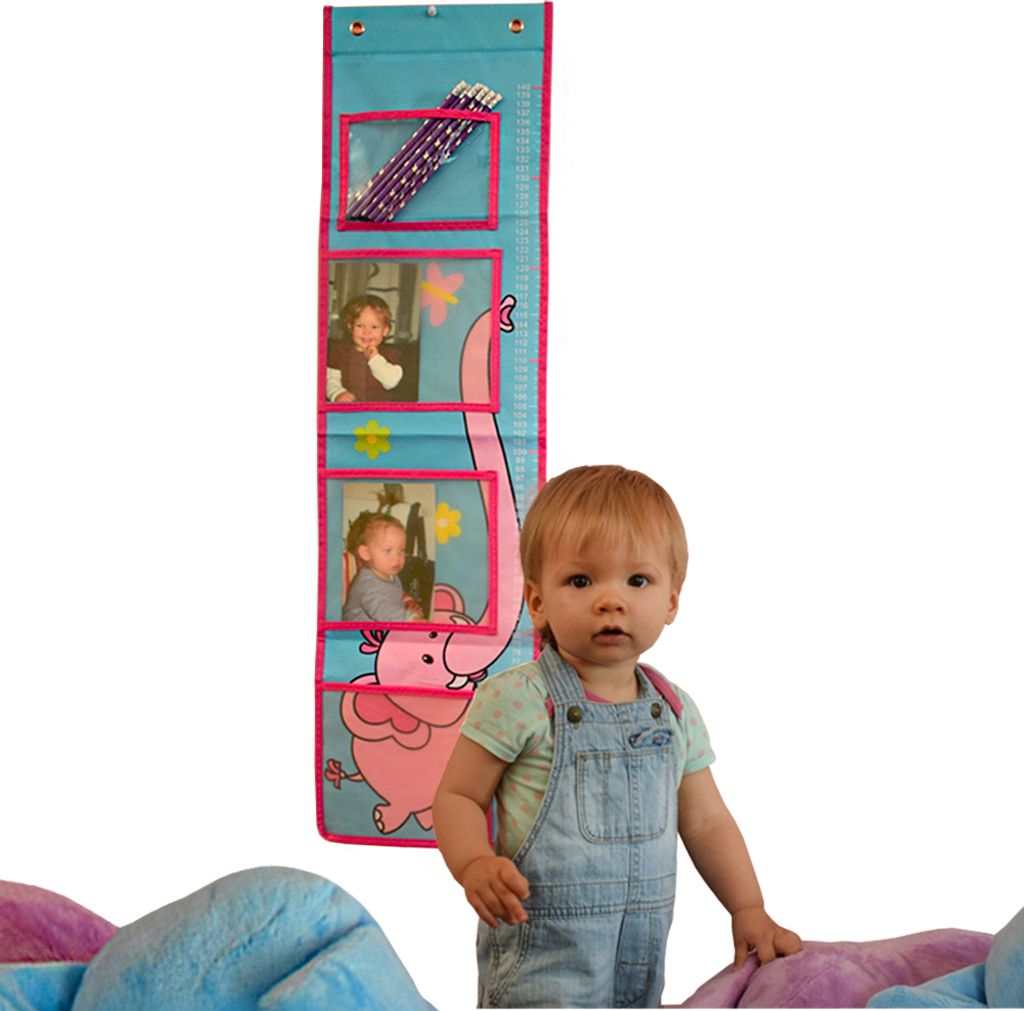 TE-Trend Kinder Körpergröße Messlatte Kunststoff Hänge Organizer 3 Taschen mit Fototasche für das Kinderzimmer 91 x 28 cm