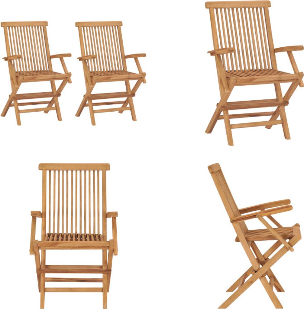 vidaXL Gartenstühle 2 Stk. Klappbar Massivholz Teak - Gartenstuhl - Gartenstühle - Gartenstuhl Holz - Gartenstuhl Massivholz