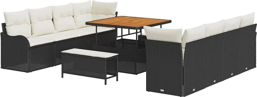 vidaXL Garten-Sofa-Set mit Kissen 11 pcs Schwarz und Creme