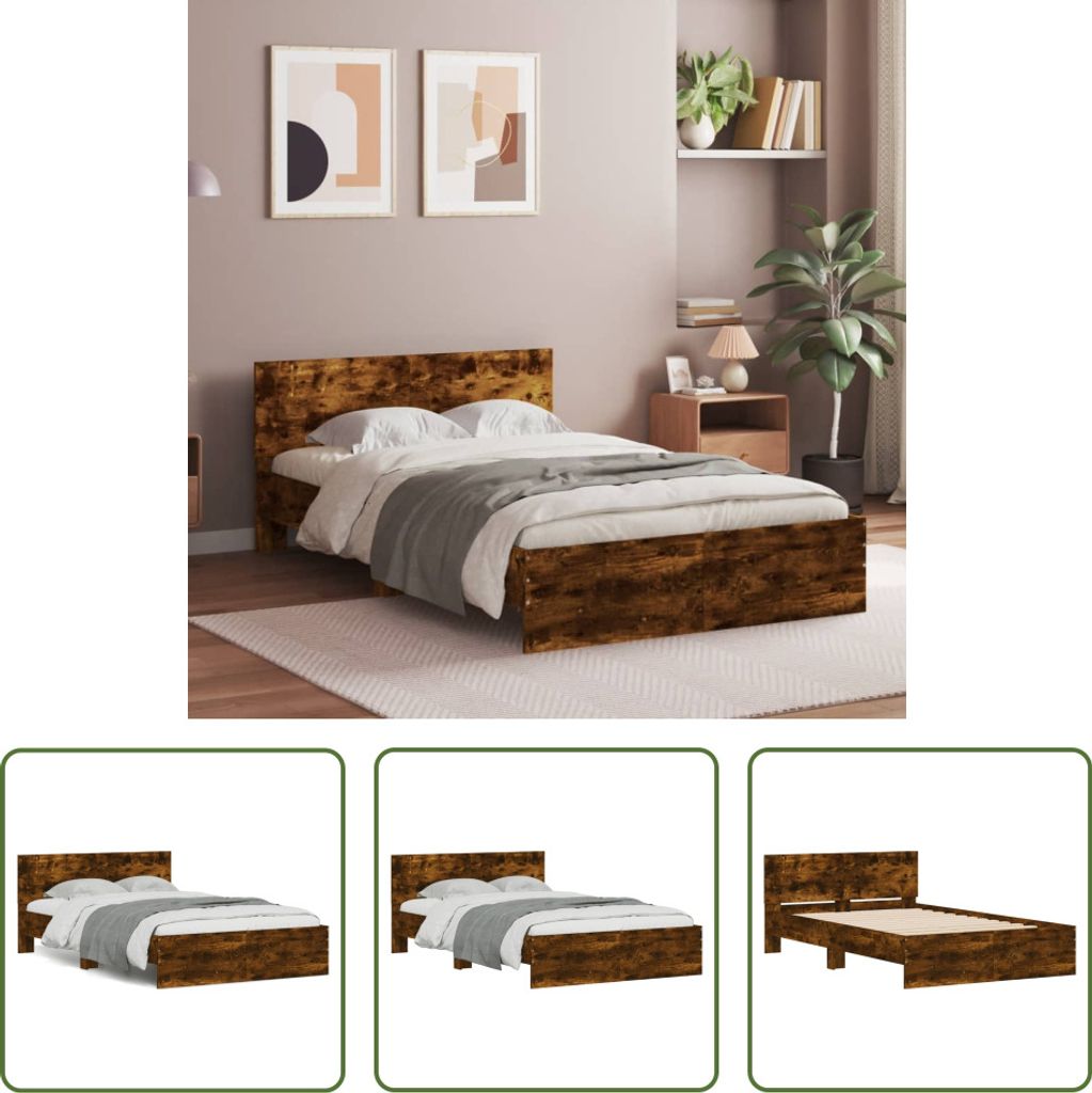 The Living Store Bettgestell mit Kopfteil Räuchereiche 135x190 cm
