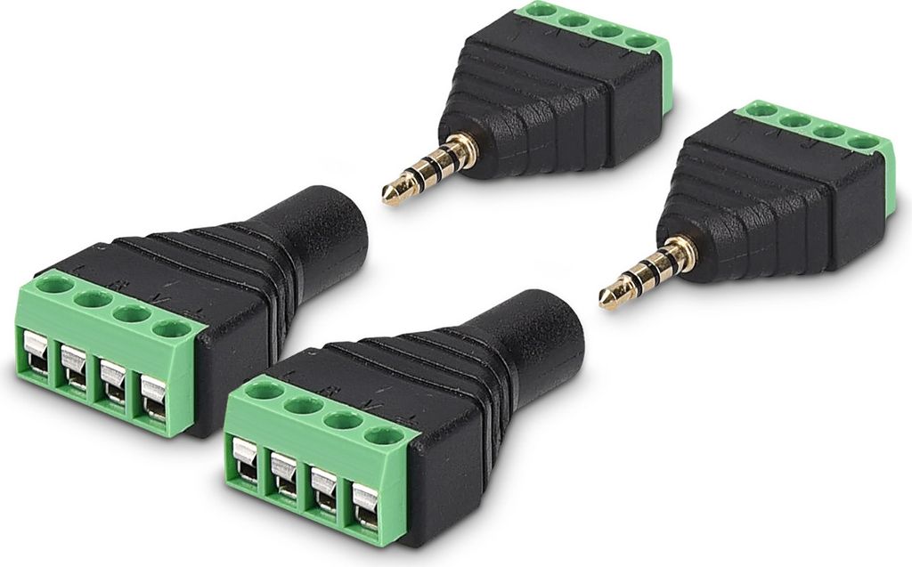 kwmobile 2x 3,5 mm Klinkenstecker Adapter - Klinke auf 4-Pin Audio Kabel Terminal Block Set - Terminalblock 3.5 mm Klinke 4-polig - Schraubbefestigung