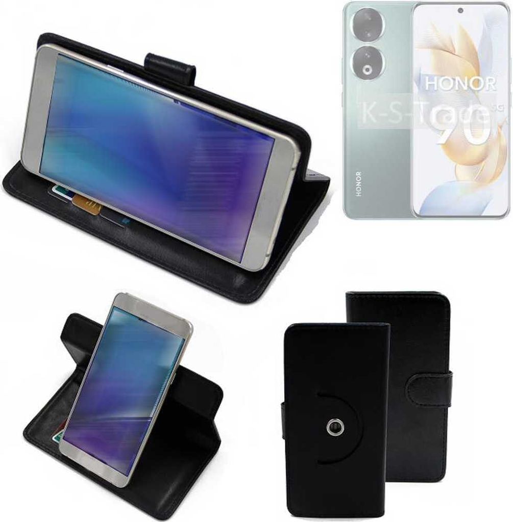 K-S-Trade Case Schutzhülle Handyhülle kompatibel mit Honor 90 Flipcase Smartphone Cover Handy Schutz Tasche Klapphülle Walletcase schwarz (1x)