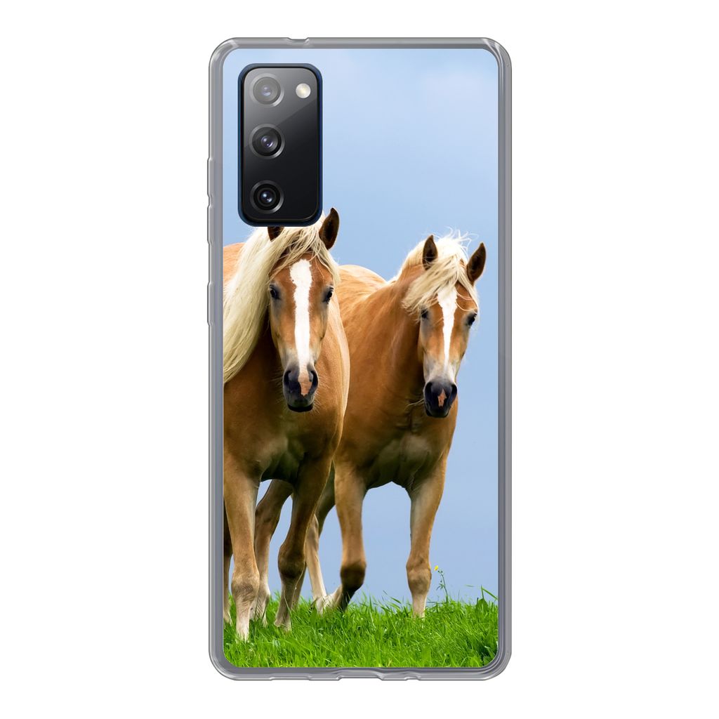 MuchoWow Handyhülle Schutzhülle Hülle für Samsung Galaxy S20 FE Pferde - Gras - Luft Silikon Softcase Handy Hülle - Abdeckung