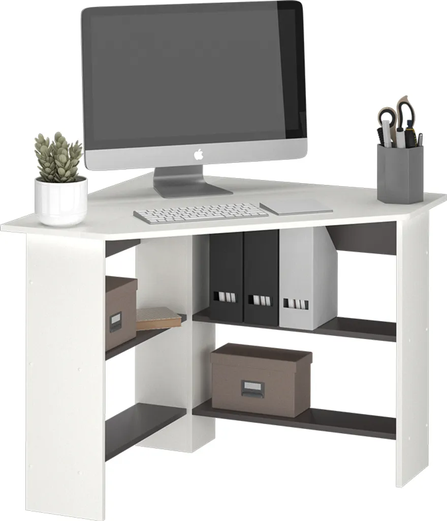 Bureau d'Angle Vicco Arion Blanc 90cm avec Plateau Robuste et Durable - 7