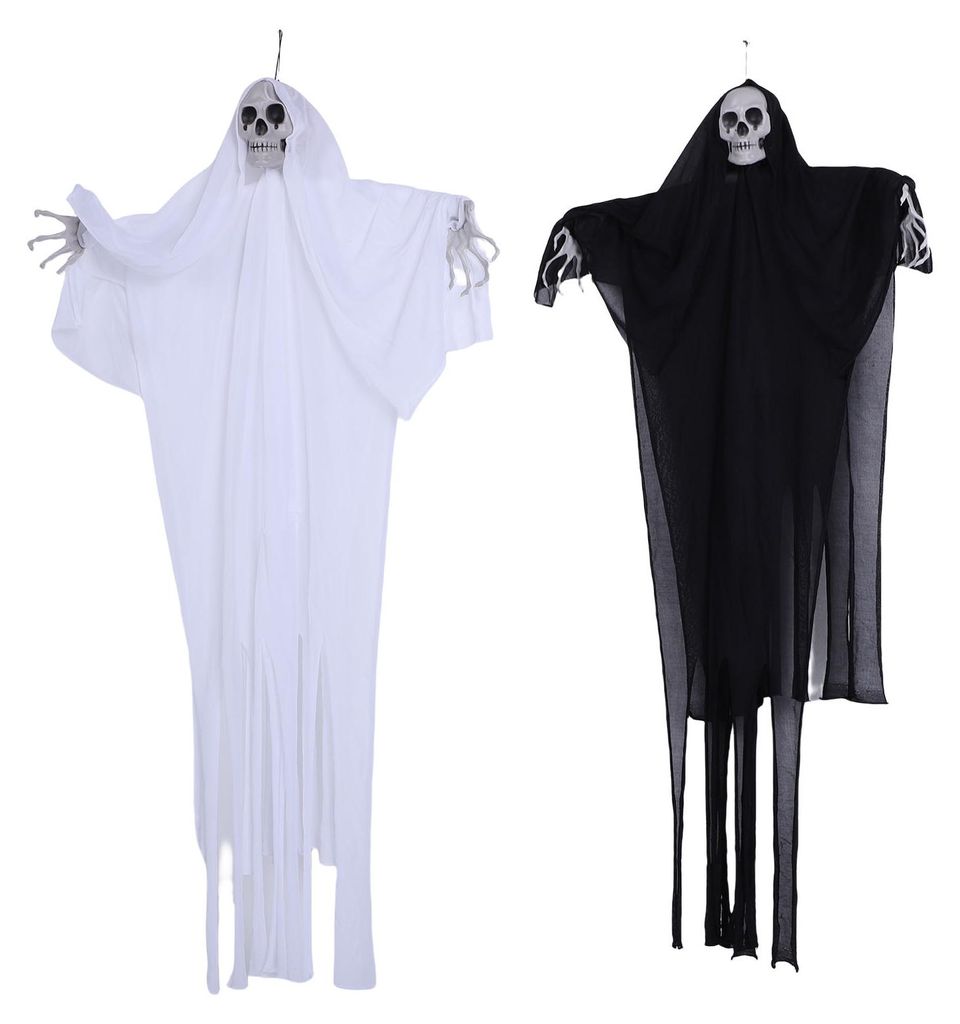 2pcs Hanging Skeleton Ghosts Decorations Scary Flying Skull Ghosts for Yard Porch Front Door Party Haunted House Props Black White