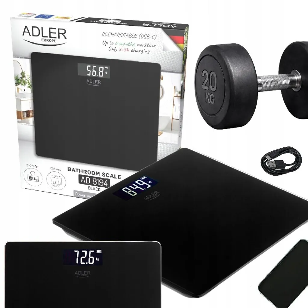 Pèse-personne électronique Adler Europe AD8194 Noir 180kg Précis