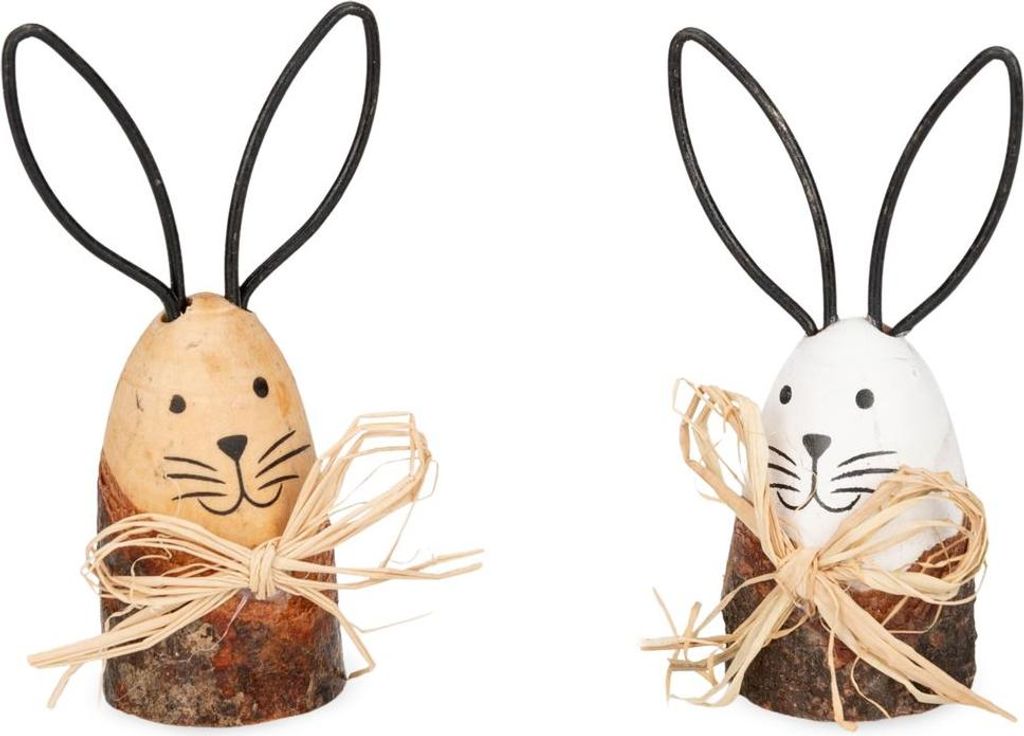 Osterdeko Holzhasen 2er Set – Deko Hasen Figuren Natur Weiß Frühling Tisch