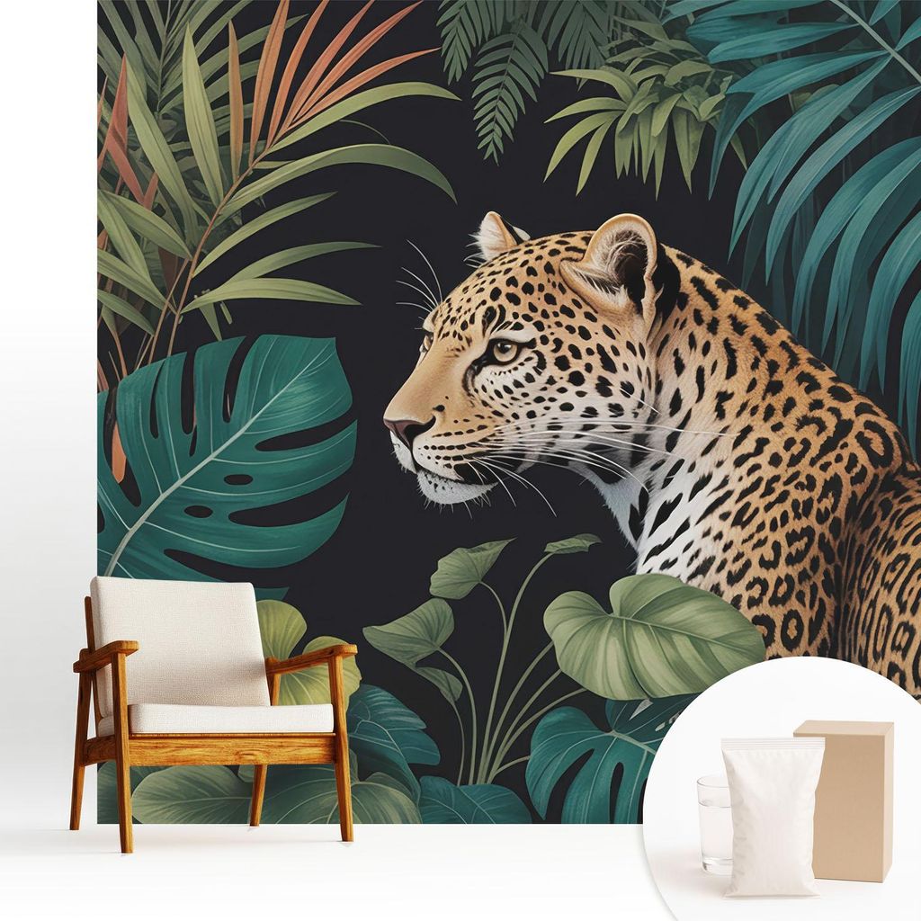 Fototapete - 250x250 cm - Tapete - Wandtapete - Wandbilder - Dekofolie - Tapete Folie - Wand - Dekoration - Wohnzimmer - Exotischer Leopard