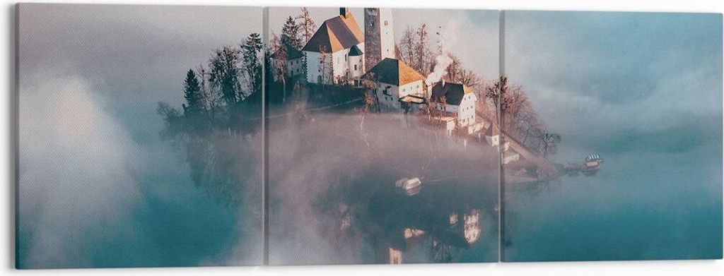 Bild auf Leinwand - Leinwandbild - 3 Teile - Alpen Bled Kirche - 150x50cm - Wand Bild - Wanddeko - Wandbilder - Leinwanddruck - Bilder - Wanddekora...